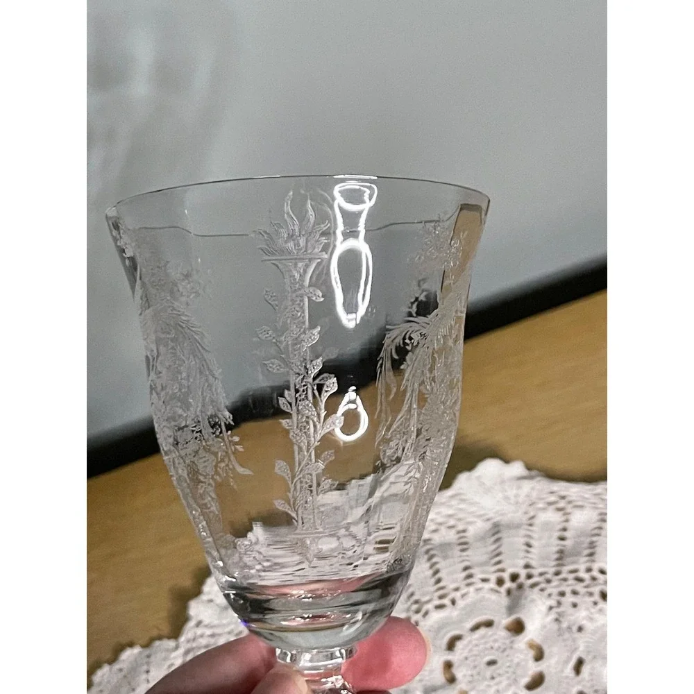 Vintage Tiffin-Franciscan Persian 1940s Etched Pheasants Water Goblet #17358